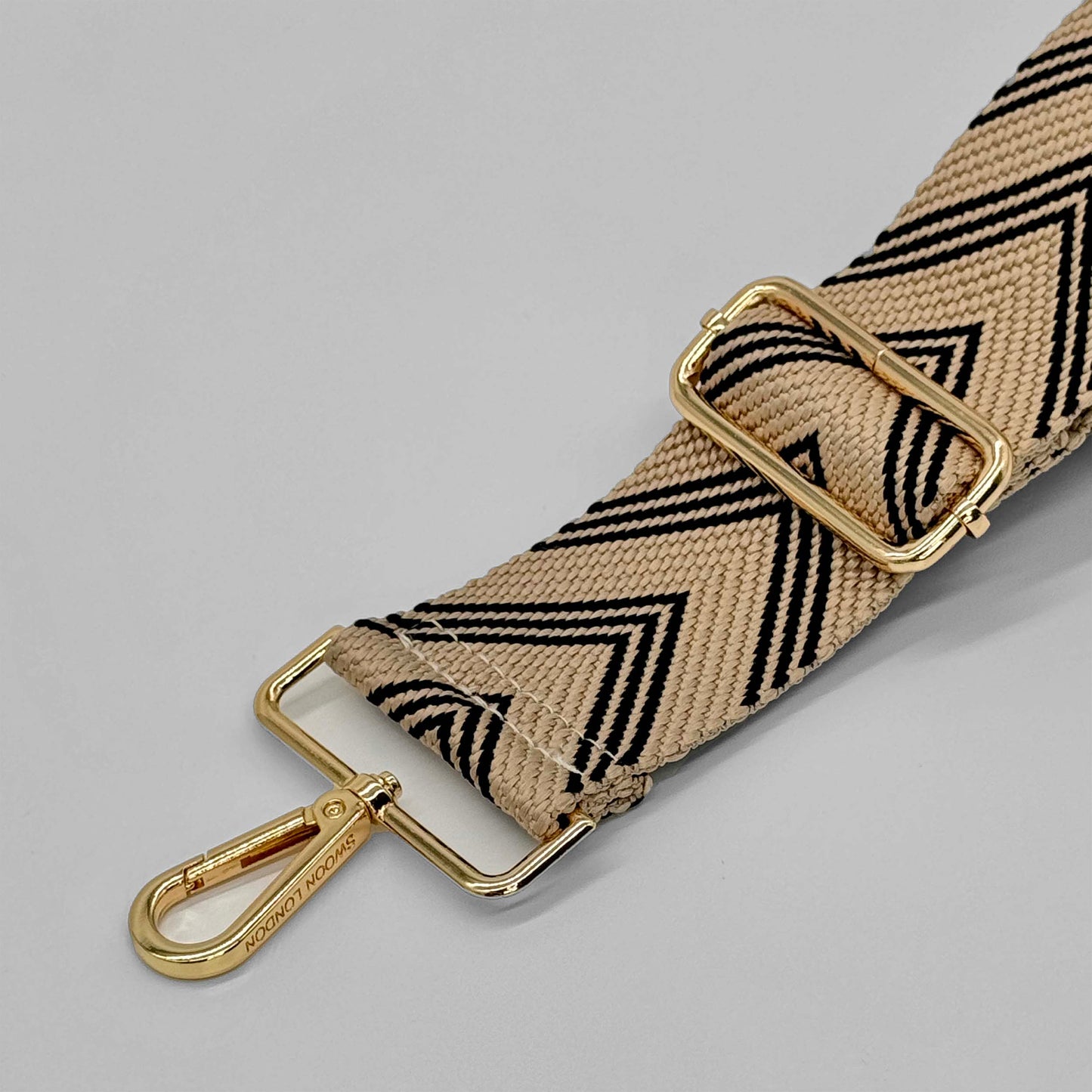 Black Herringbone Bag Strap - Close Up - Swoon London