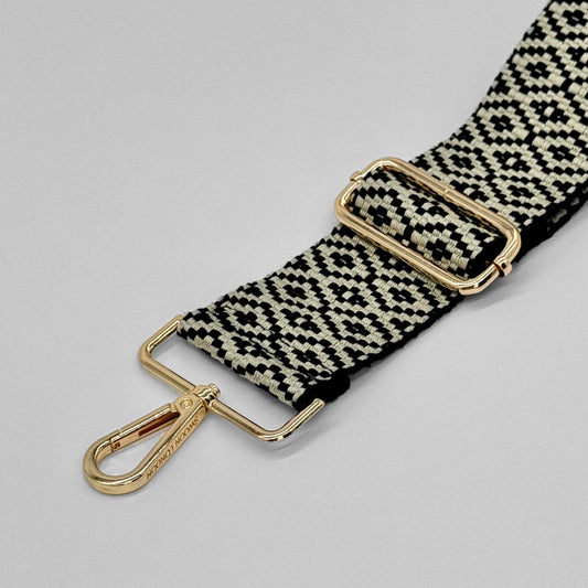 Black & Stone Woven Mosaic Bag Strap - Close Up