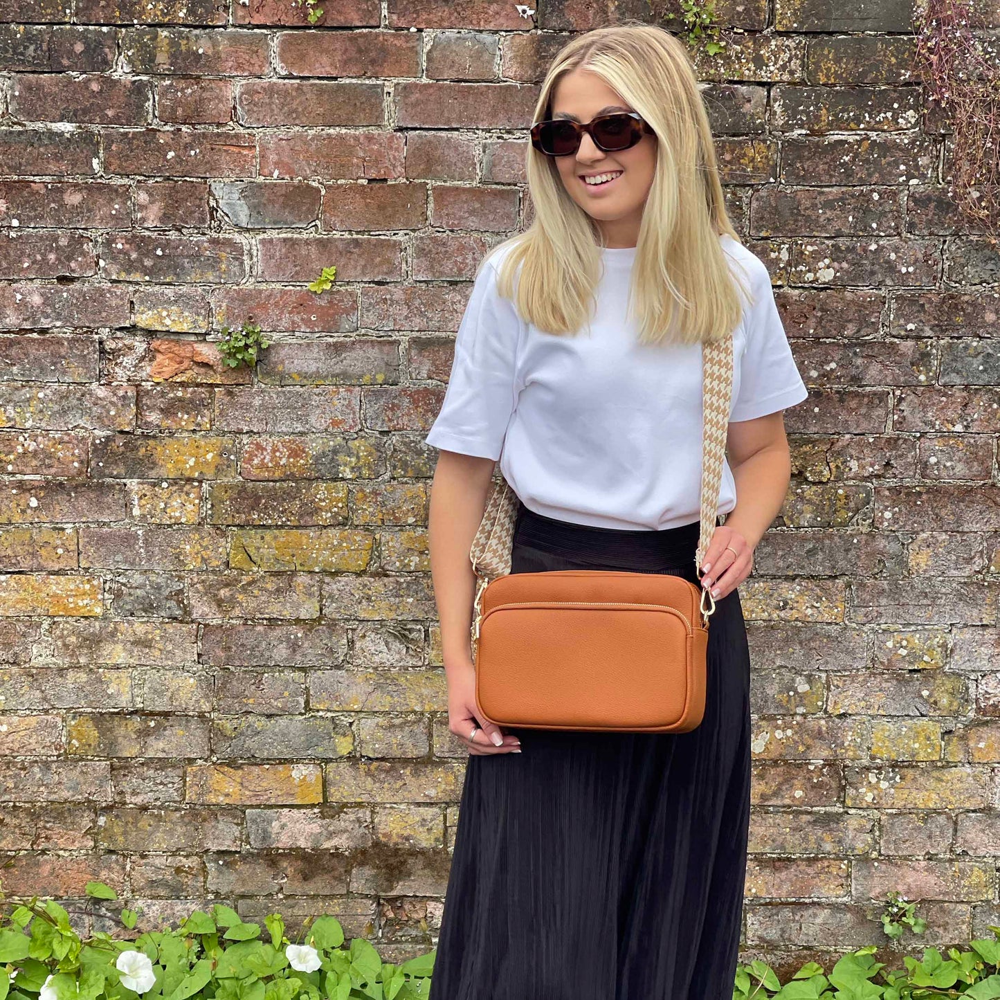 Large Leather Crossbody Bag - The Downton XL in Bronzed Tan by Swoon London