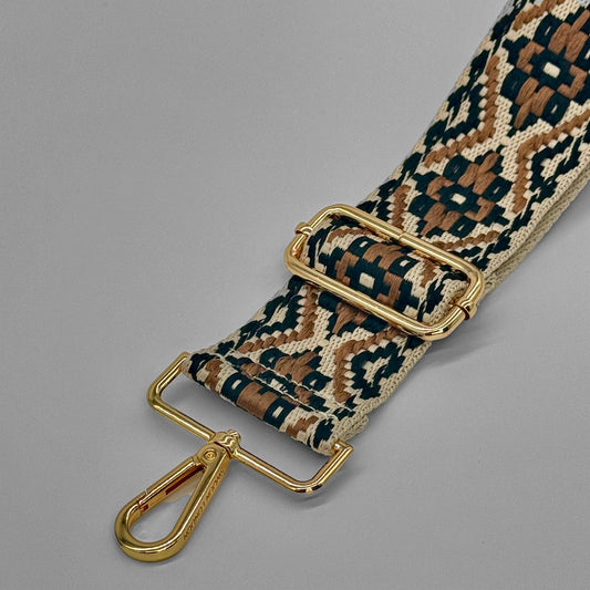 Brown & Black Woven Aztec Bag Strap - Close Up