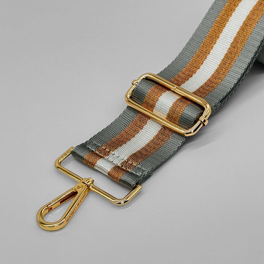 Grey & Gold Metallic Stripe Bag Strap - Close Up