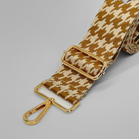 Mid Gold Houndstooth Bag Strap - Close Up