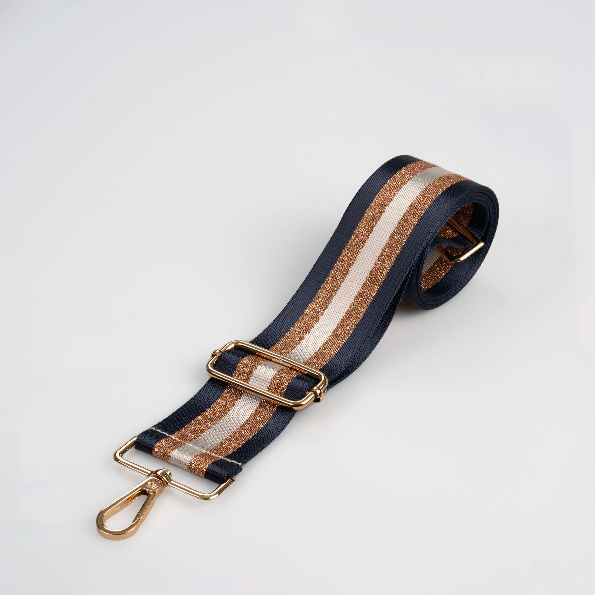 Navy & Gold Metallic Stripe Crossbody Bag Strap - Swoon London