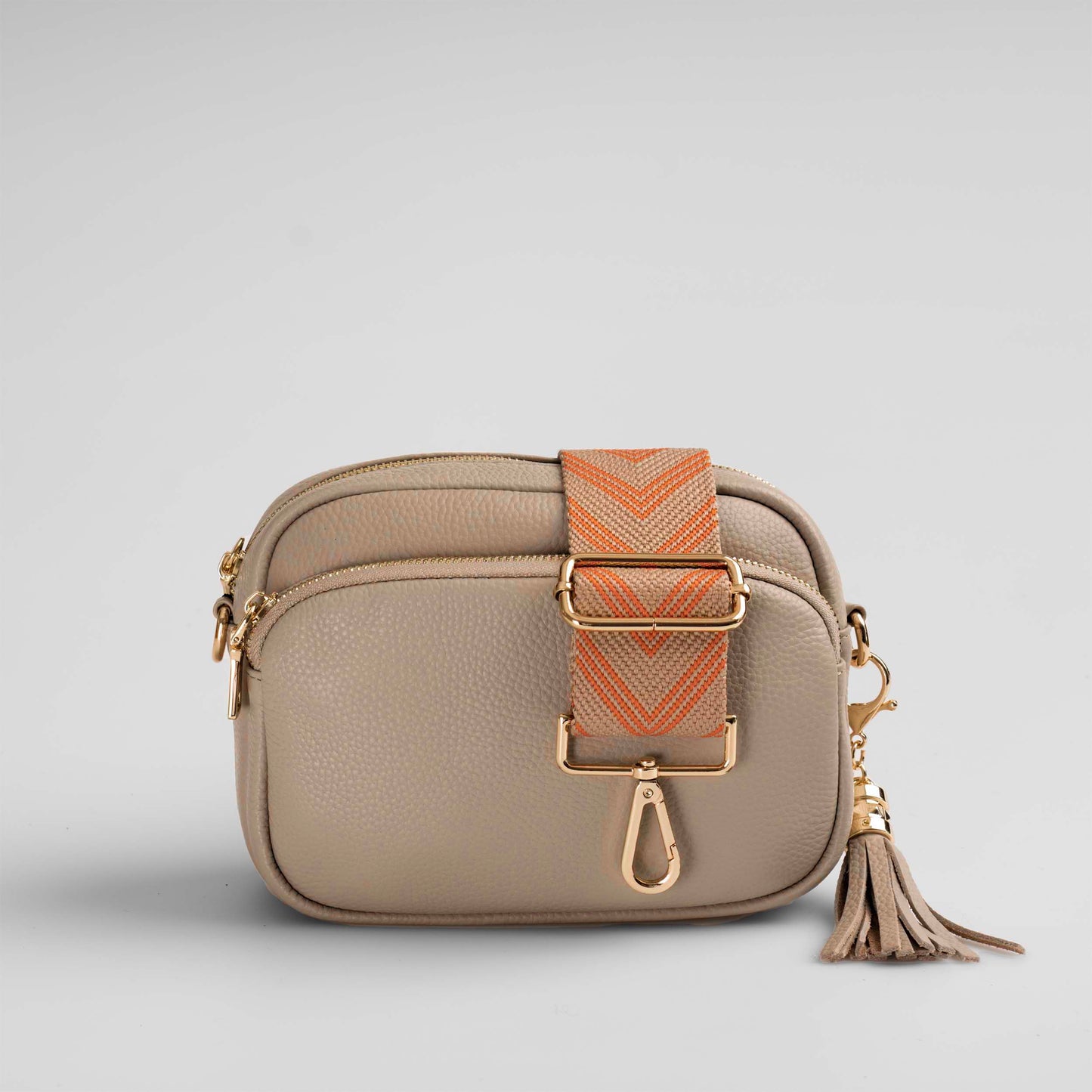 Orange Herringbone Bag Strap on Downton Crossbody Bag in Calma Stone - Swoon London