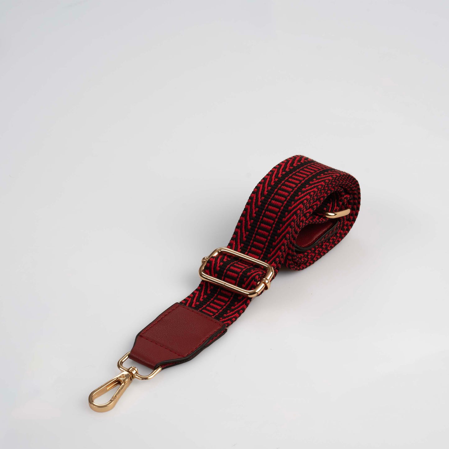 Red Patterned Leather Tipped Crossbody Bag Strap - Swoon London