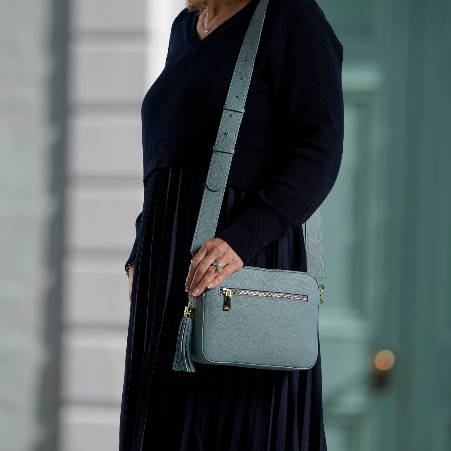 Stratford Leather Crossbody Bag in West Coast Blue by Swoon London