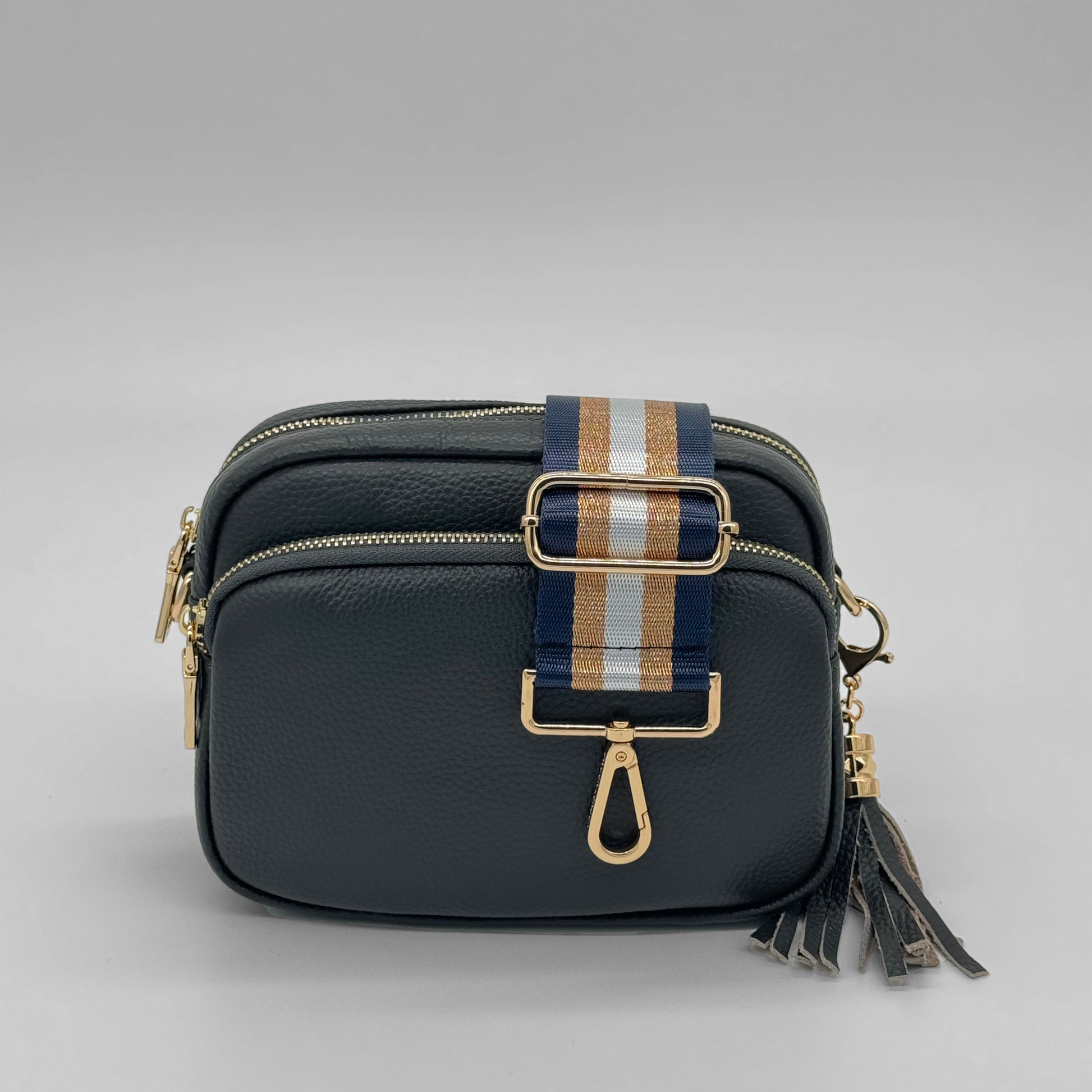 Swoon Bag with Navy & Gold Metallic Stripe Bag Strap