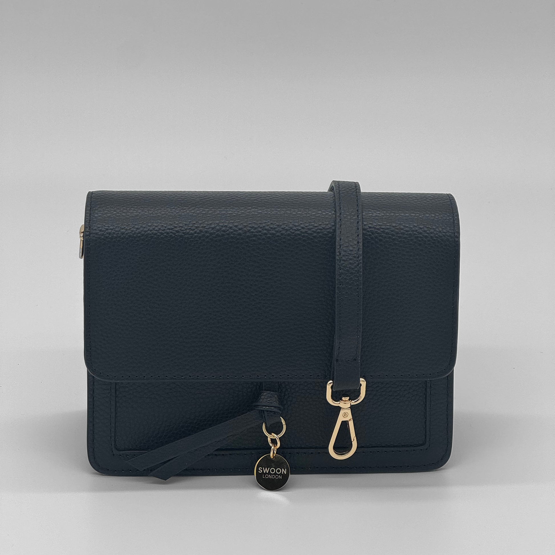 Harlan Leather Crossbody Bag in Midnight Black by Swoon London