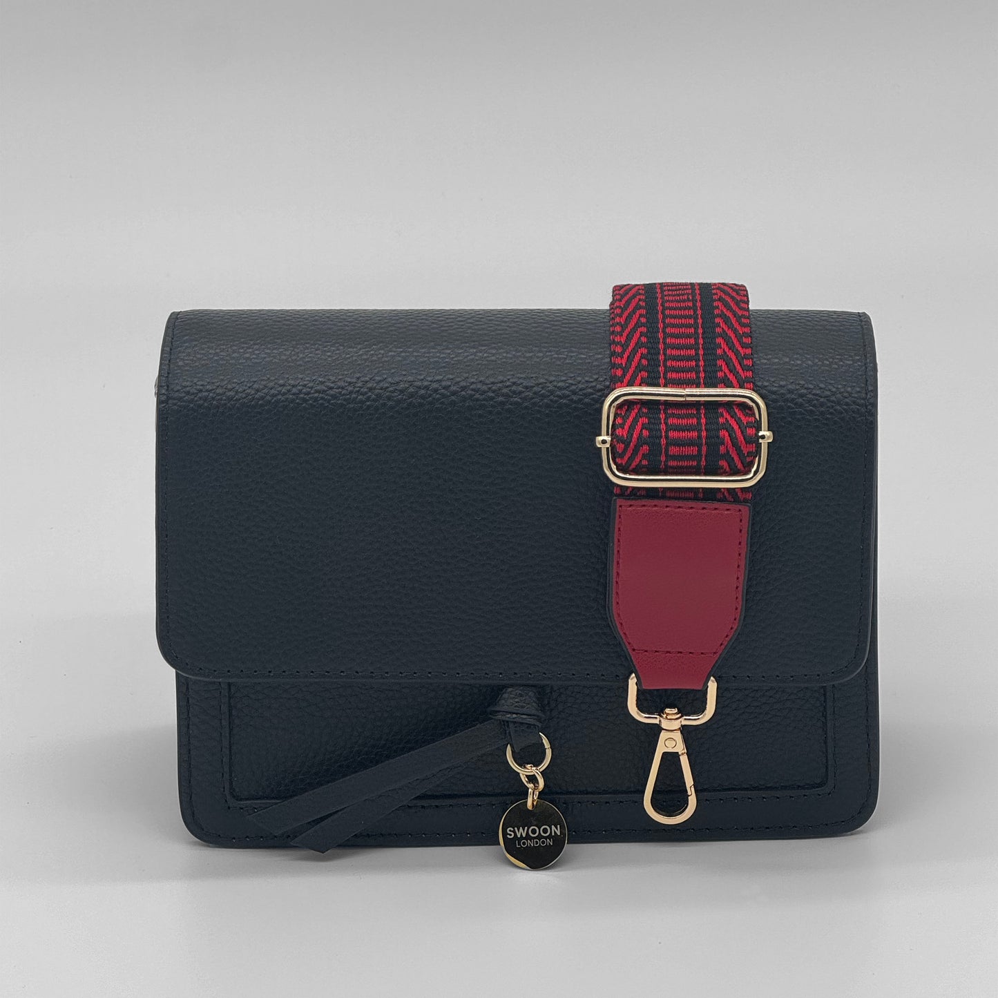Red Patterned Leather Tipped Bag Strap