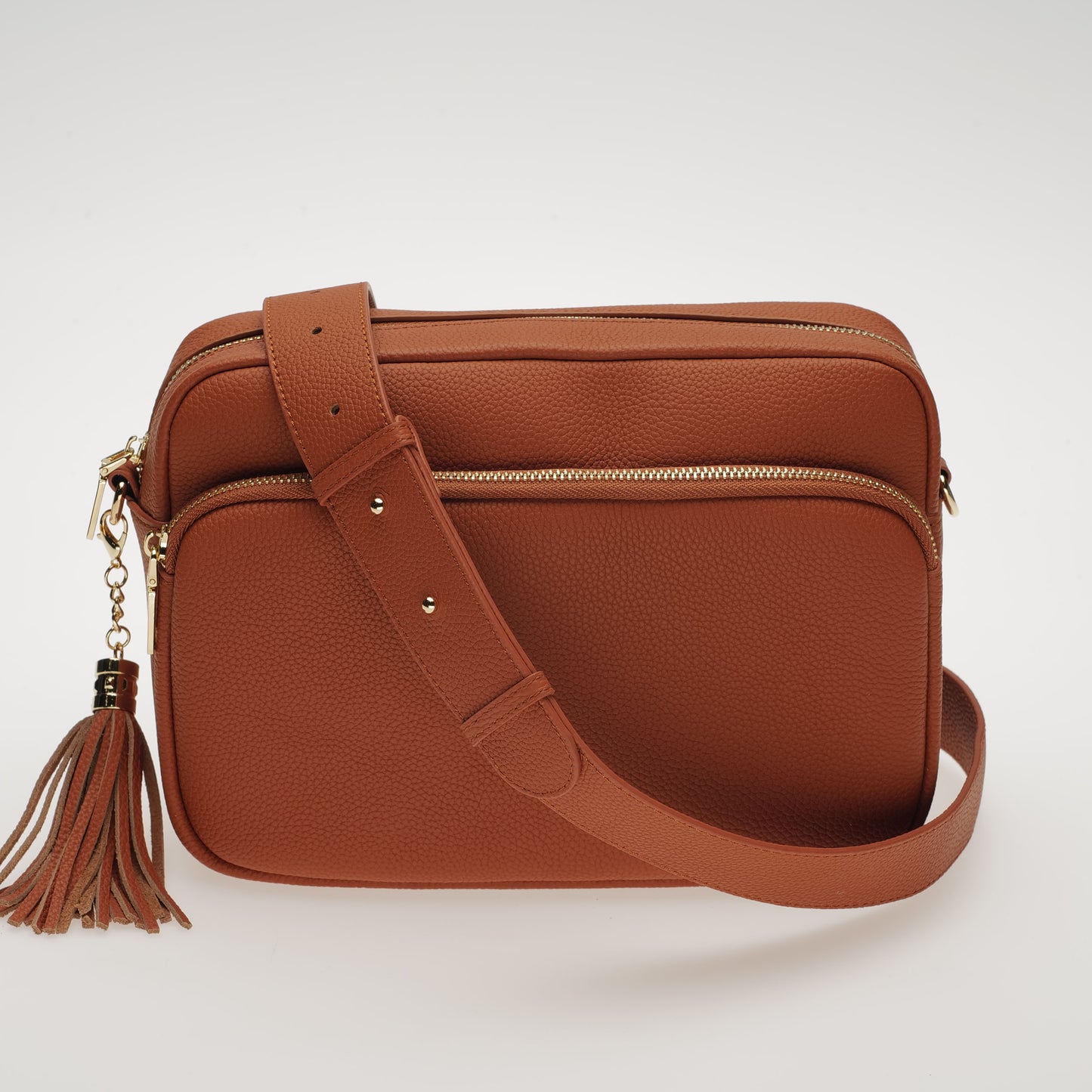 Large Leather Crossbody Bag - Swoon London Downton XL in Bronzed Tan with Matching Strap