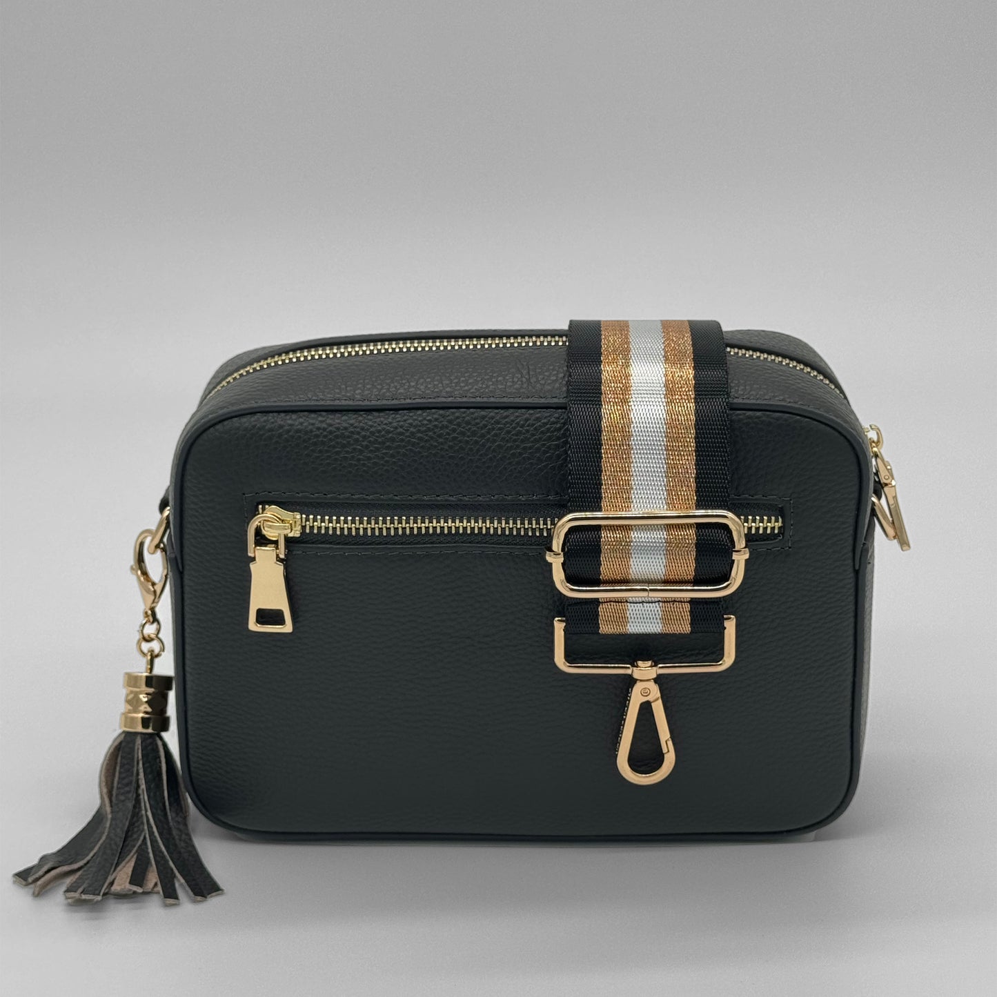 Bag with Black & Gold Metallic Stripe Bag Strap