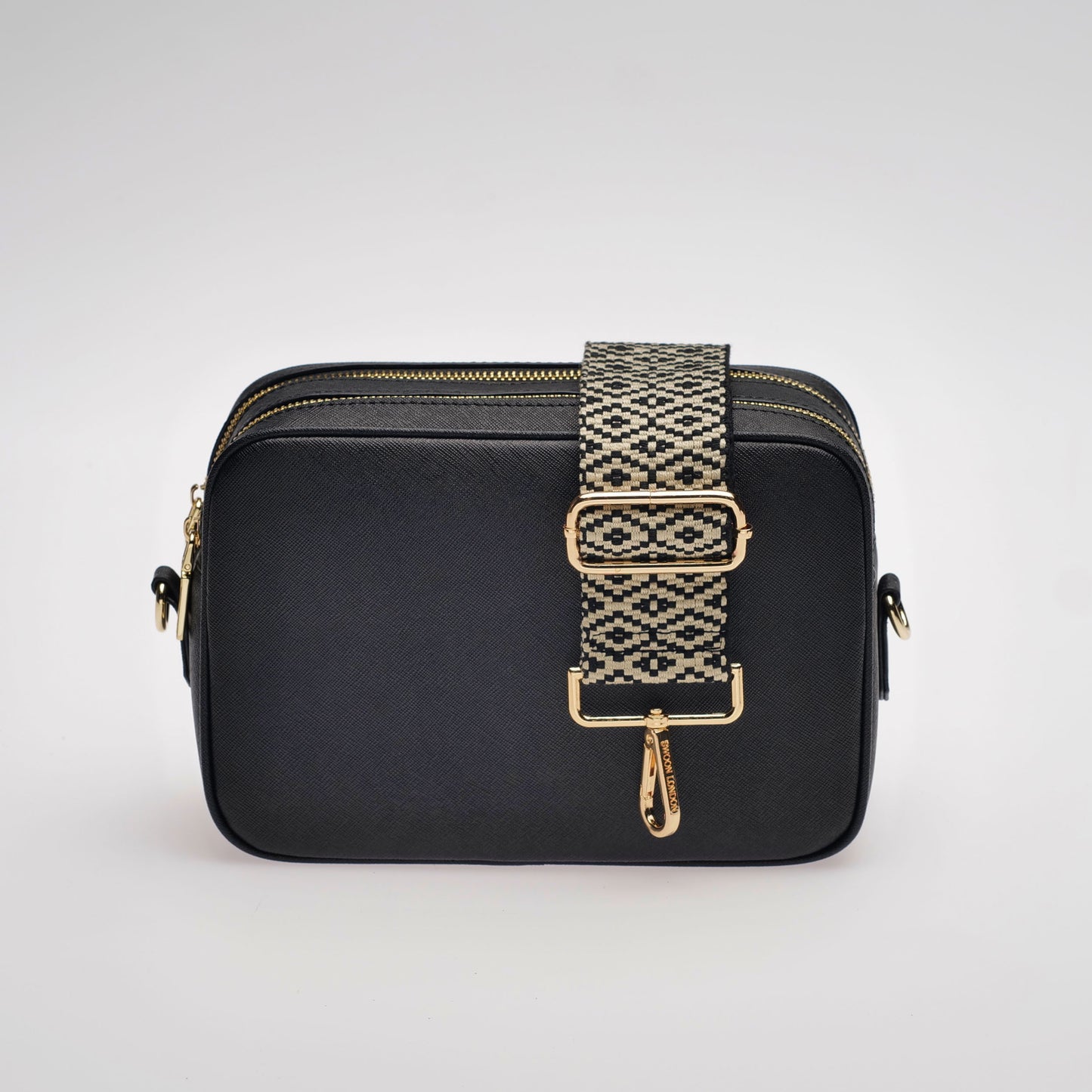 Black and Stone Woven Mosaic Bag Strap