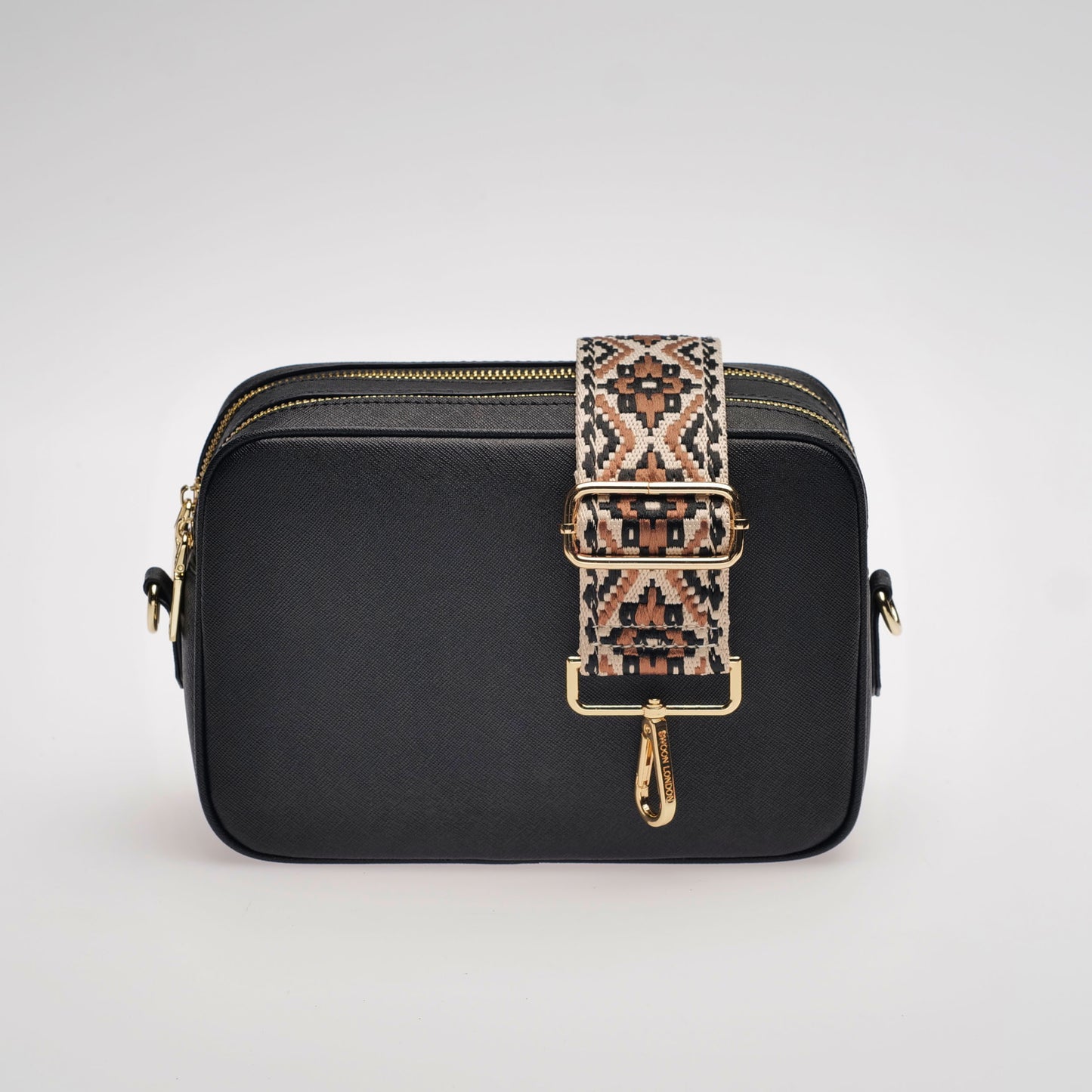 James Saffiano Leather Crossbody Bag in Midnight Black