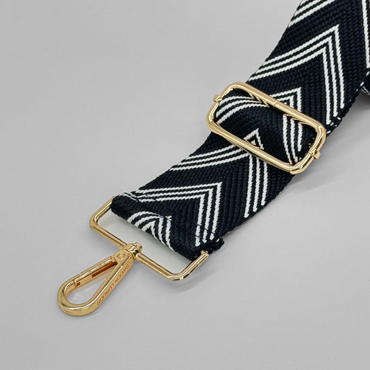 Black & White Herringbone Bag Strap - Close Up - Swoon London