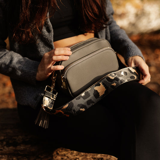 Shark Grey Downton Crossbody Bag on Person - Swoon London