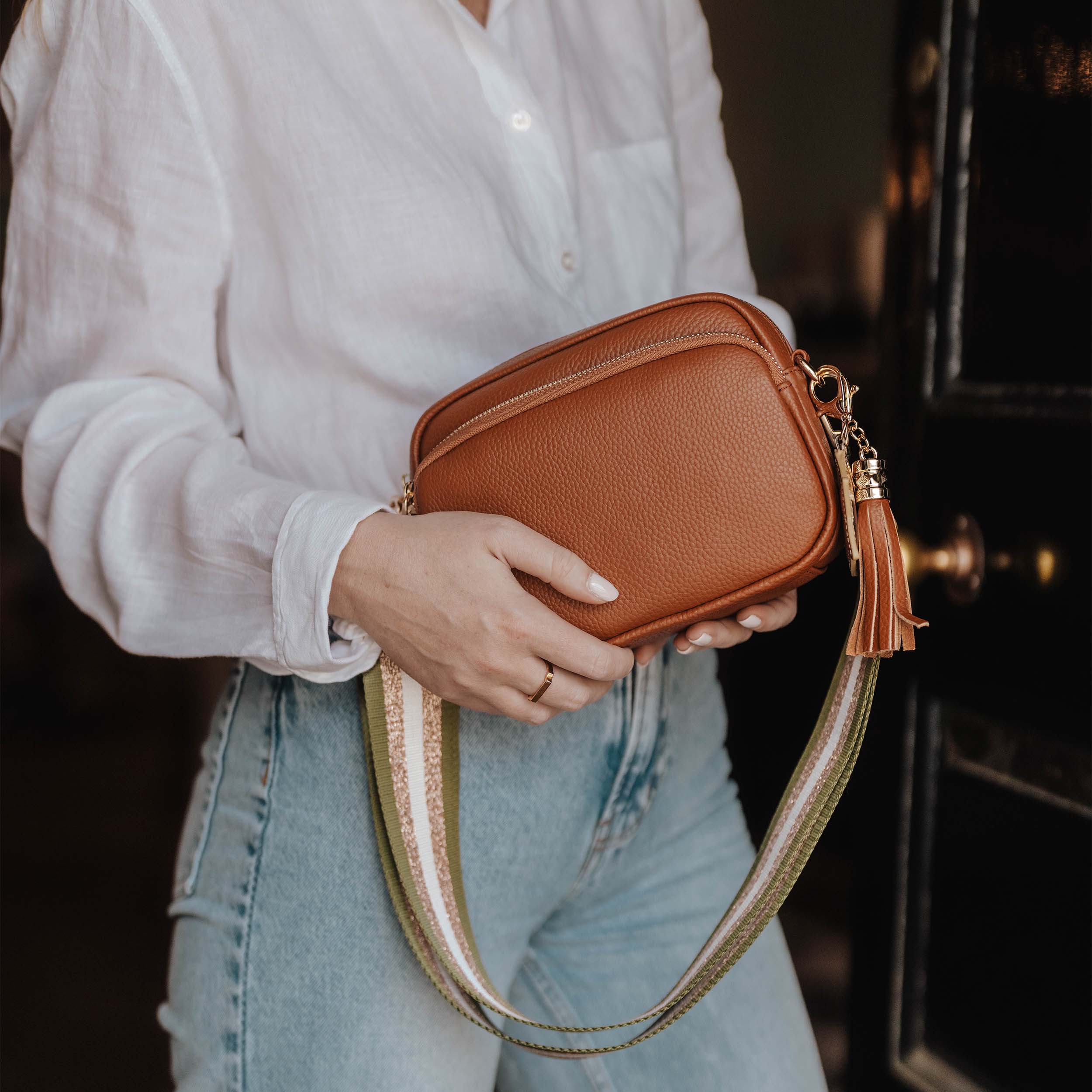 Crossbody Bag Strap - Tan Herringbone - Swoon London