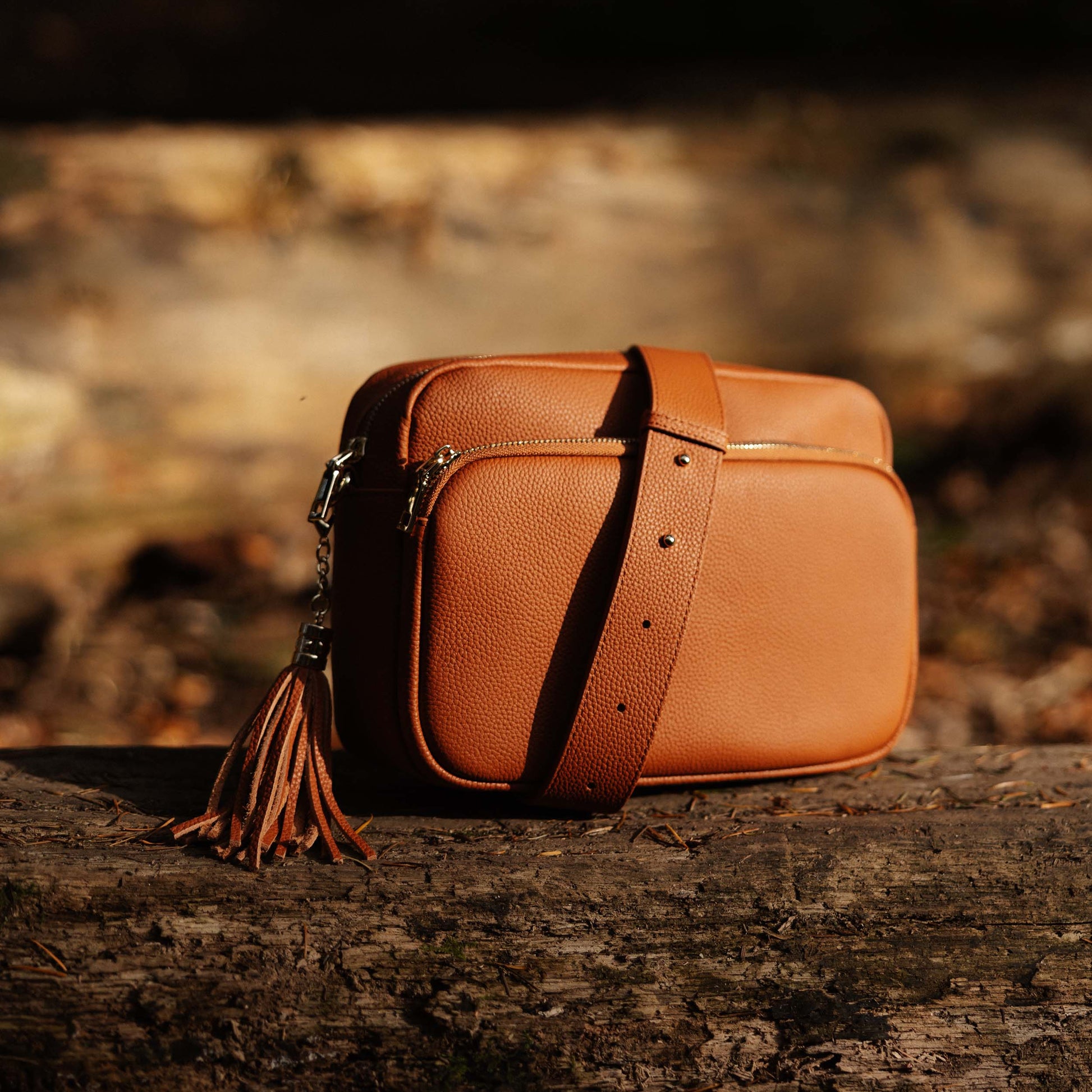 Large Leather Crossbody Bag - Swoon London Downton XL in Bronzed Tan