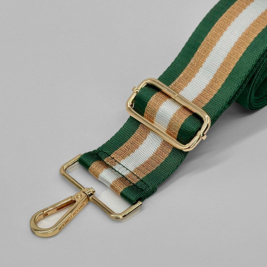 Green & Gold Metallic Stripe Bag Strap - Close Up