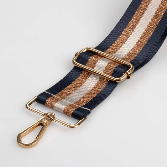 Navy & Gold Metallic Stripe Crossbody Bag Strap - Swoon London