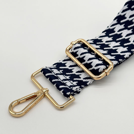 Navy Blue Houndstooth Bag Strap by Swoon London