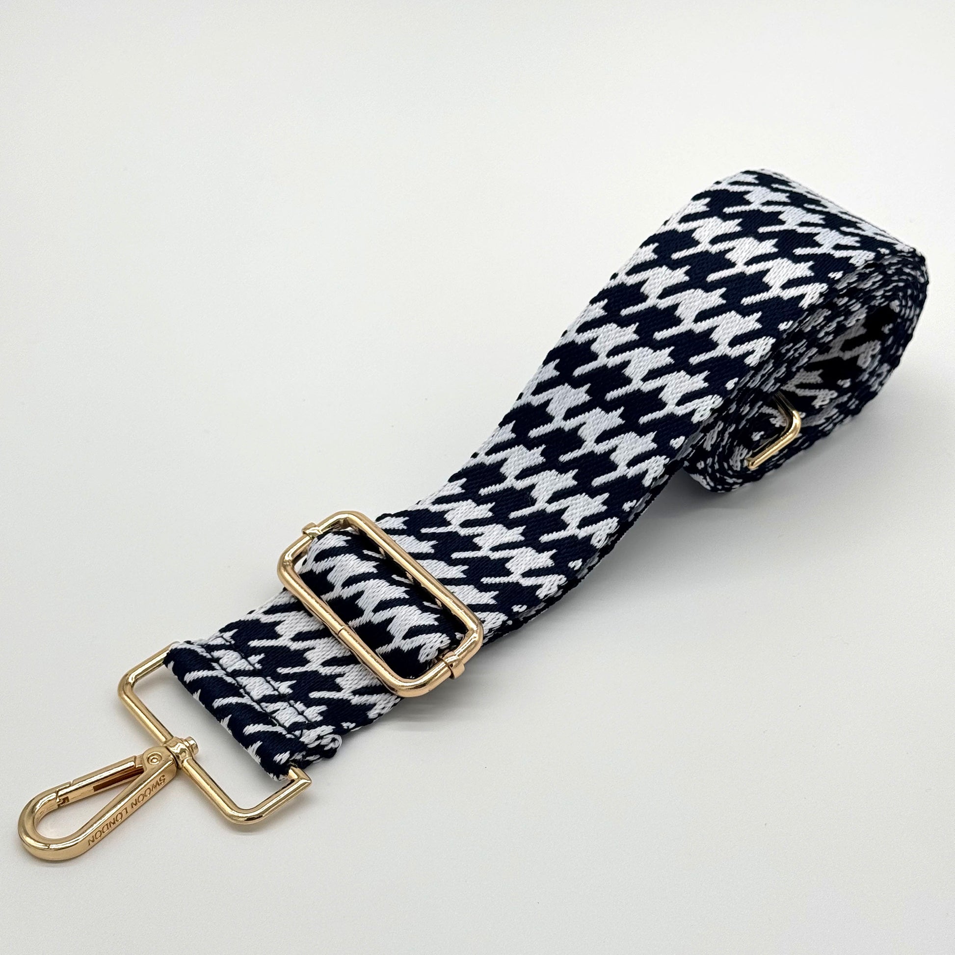 Navy Blue Houndstooth Bag Strap by Swoon London