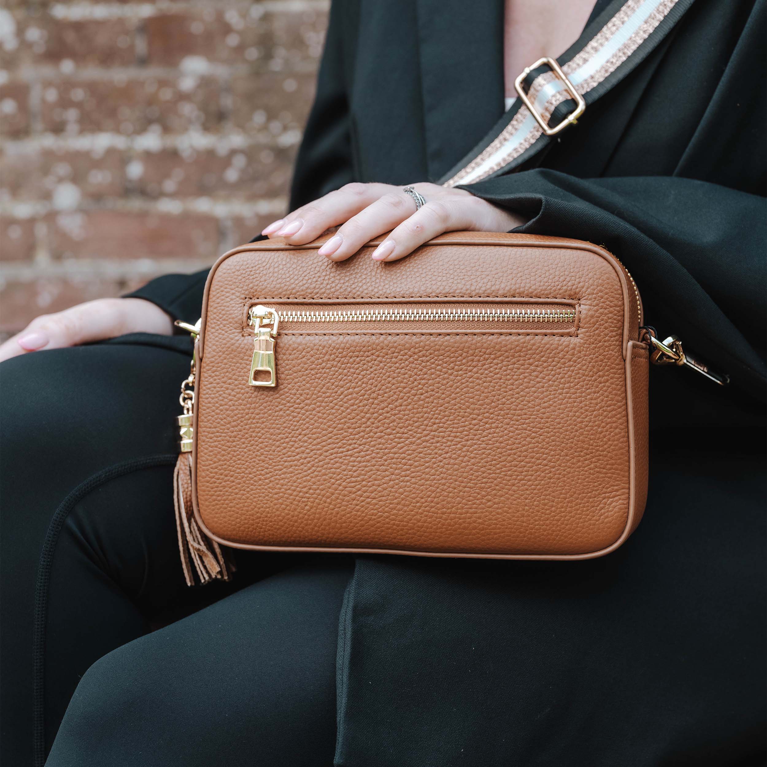 Crossbody Bag Strap - Tan Herringbone - Swoon London