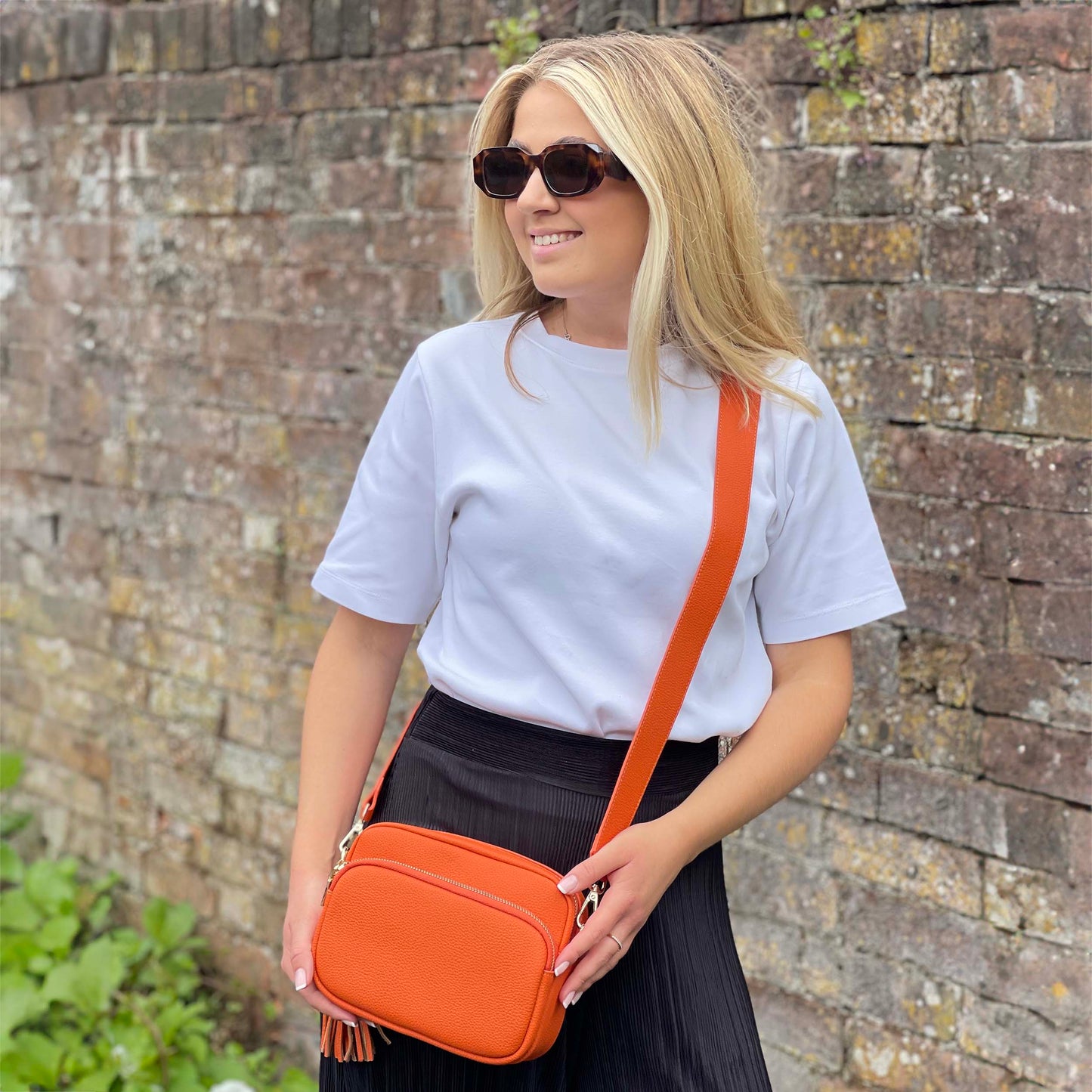 Sunset Orange Downton Leather Crossbody Bag