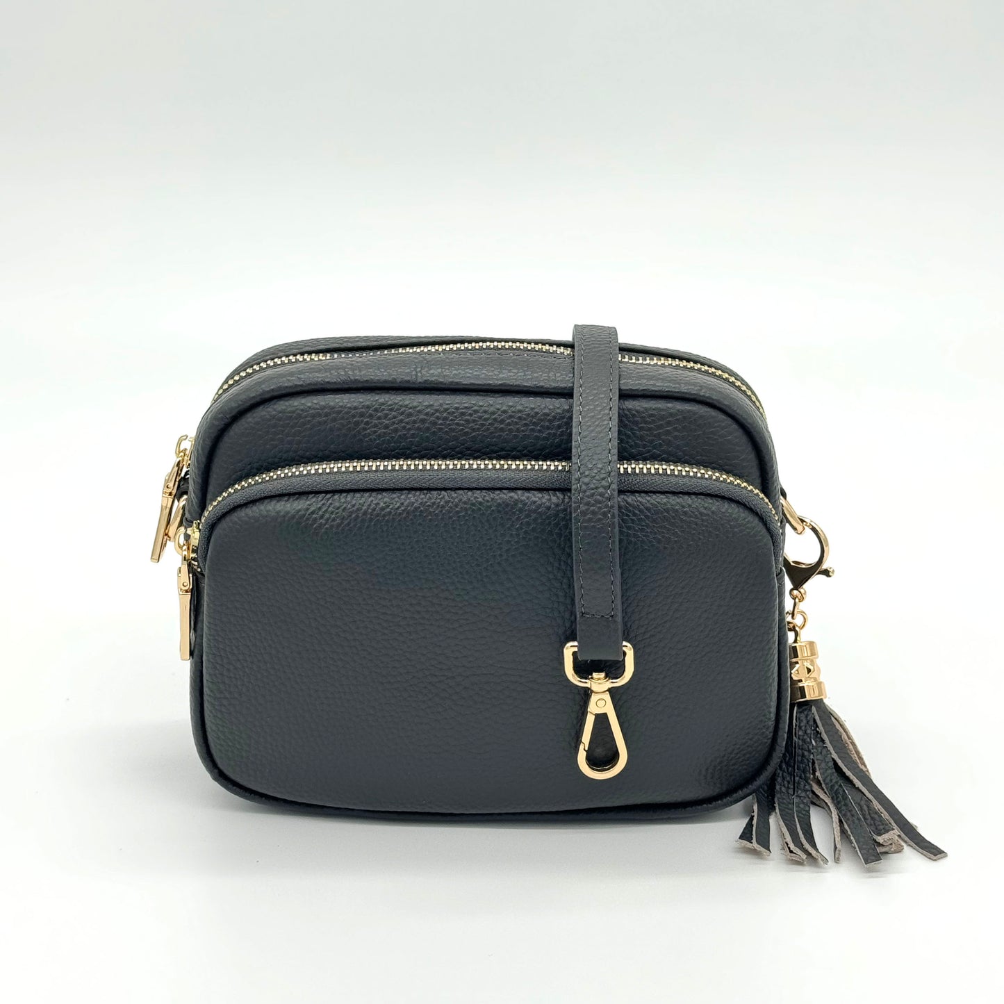 Downton Leather Crossbody Bag in Smoke Grey by Swoon London