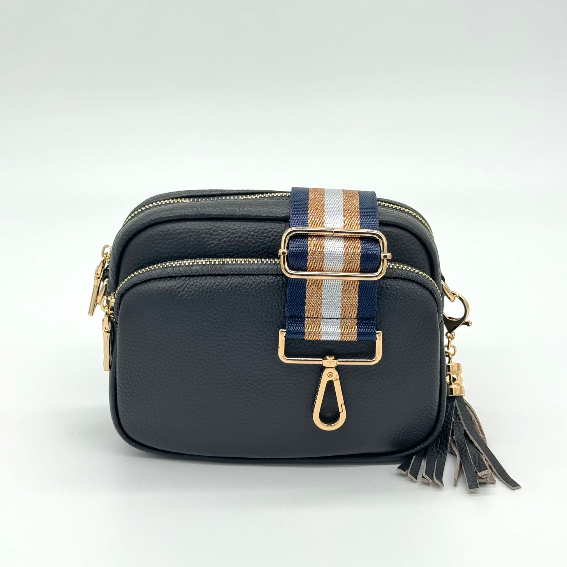 Navy & Blue Metallic Stripe Strap - Swoon London