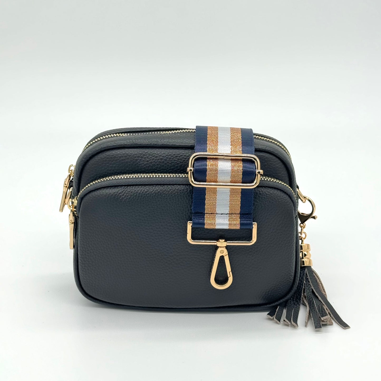 Navy & Gold Metallic Stripe Strap - Swoon London