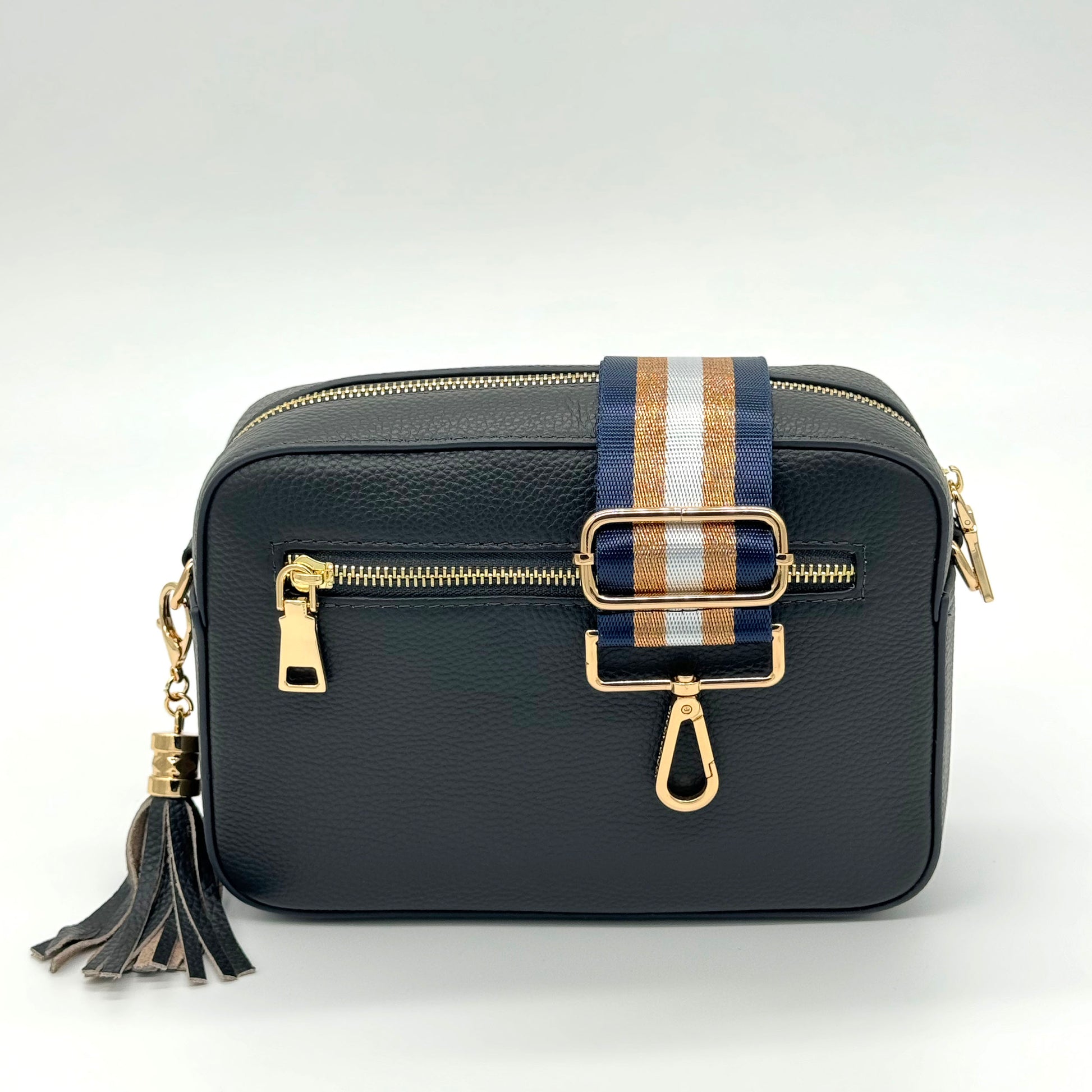 Navy & Gold Metallic Stripe Strap - Swoon London