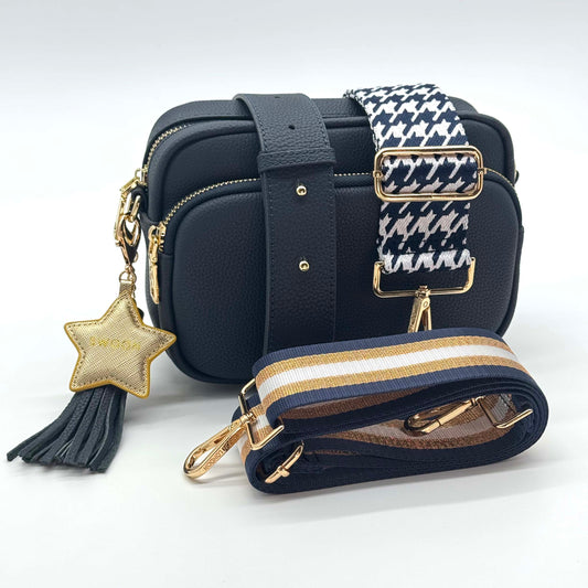 The Crazy For navy crossbody bag set by Swoon London