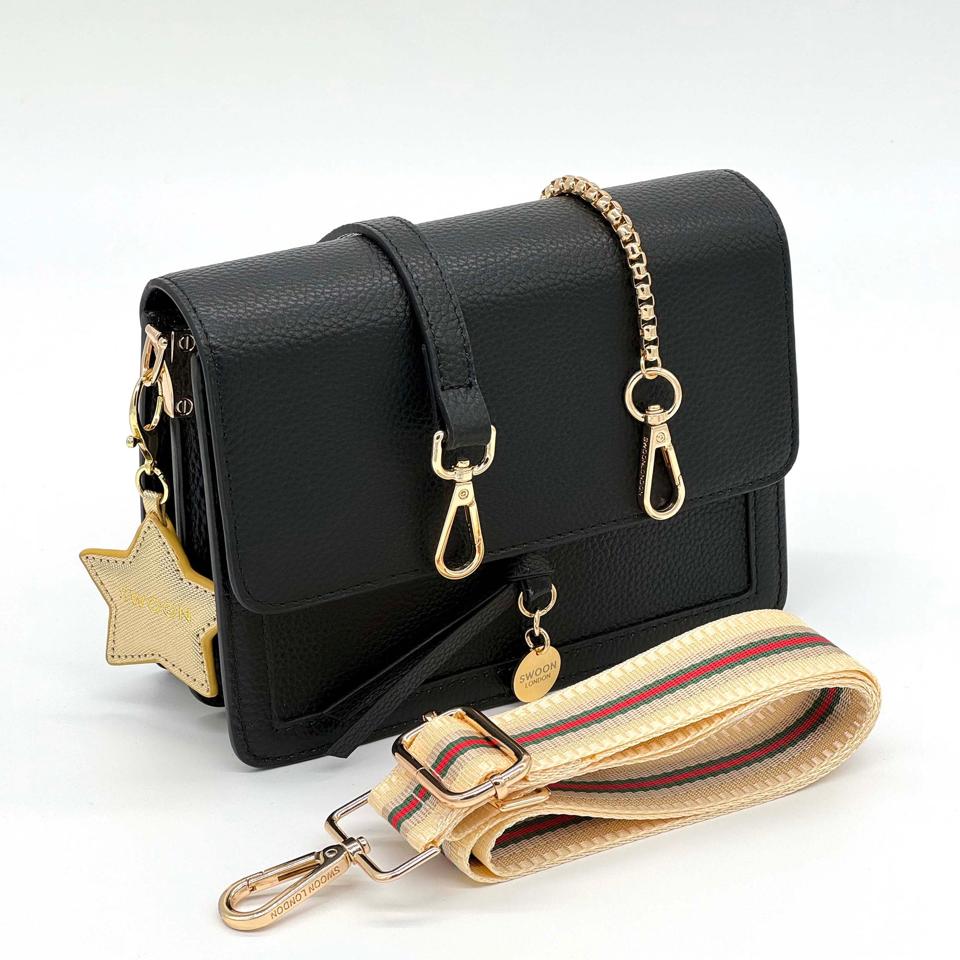 Leather Crossbody Black Mini Bag Set by Swoon London