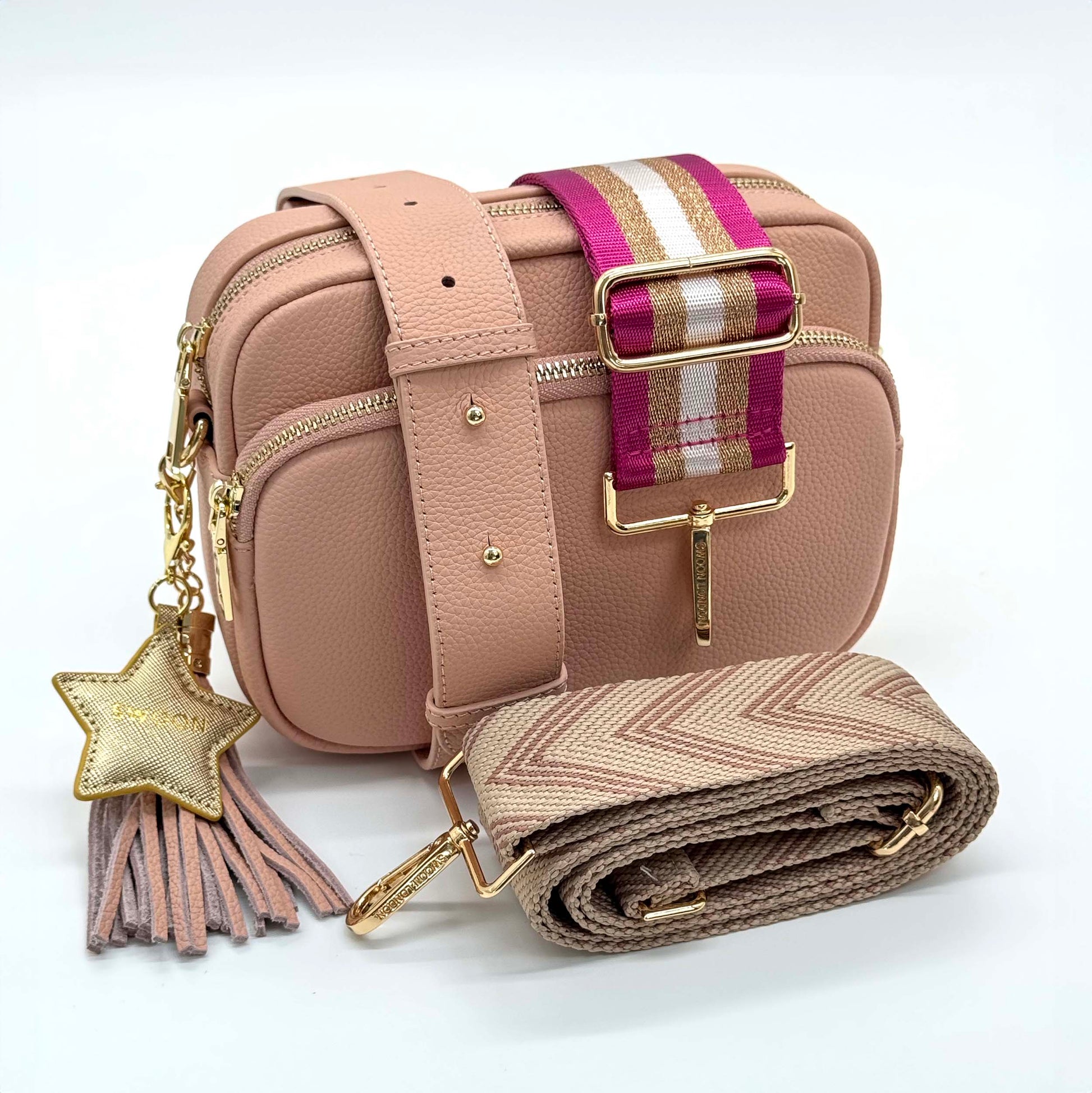 Pink leather crossbody bag set by Swoon London